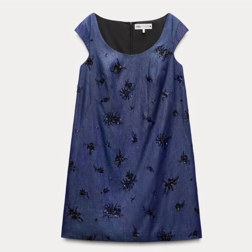Zara Navy Embroidered Dress